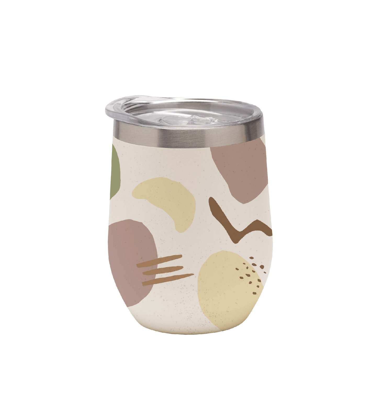 Stainless steel cup with colorful design, 350ml, leak-proof lid.