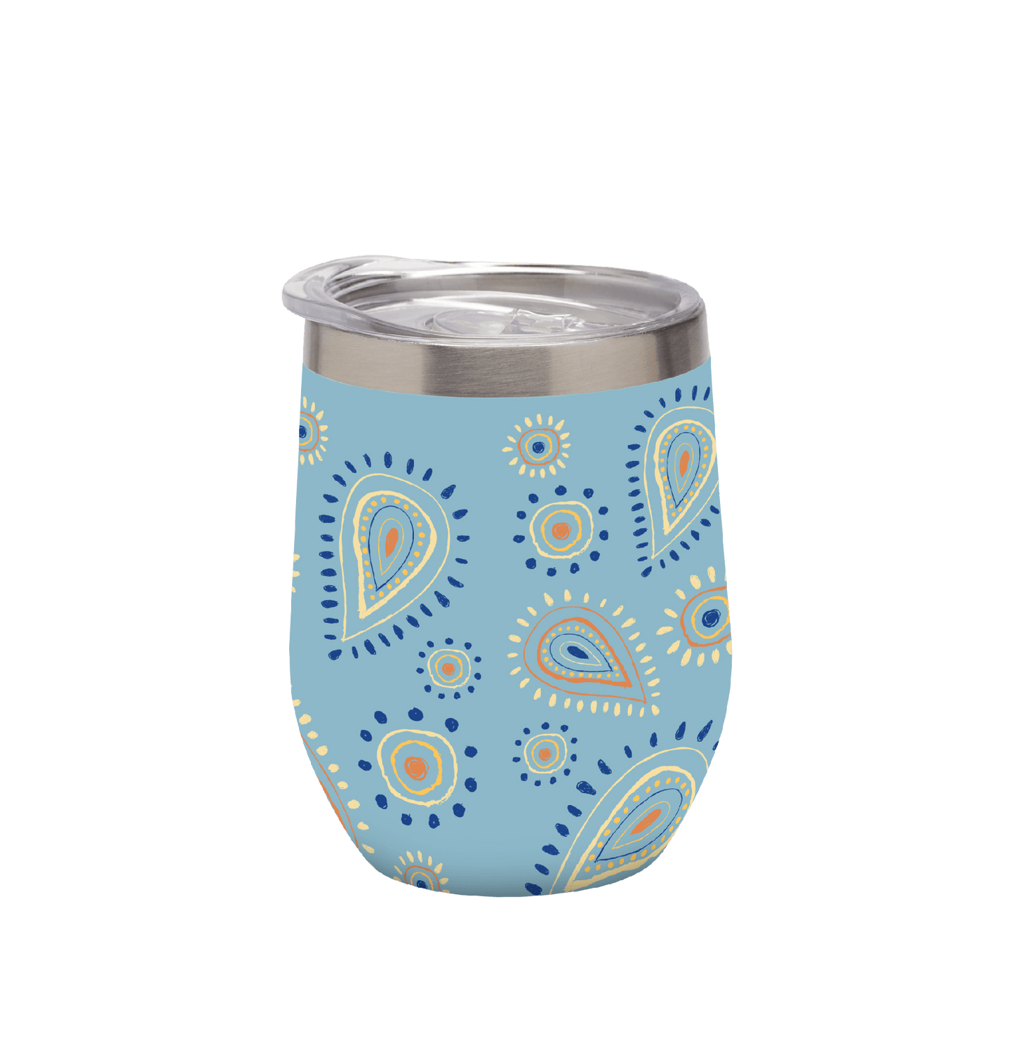 Stainless Steel Cup La Isla with leak-proof lid and paisley design, 350ml capacity.
