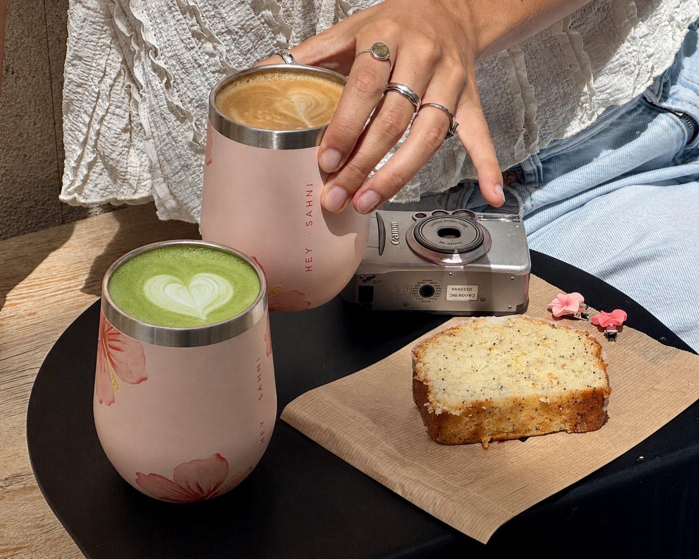 Matcha and coffee in hey sahni cups
