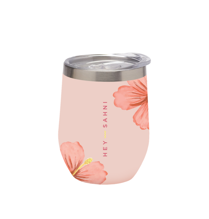 HEY SAHNI Bloom Edelstahl Thermobecher mit Blumen-Design – Frontansicht
