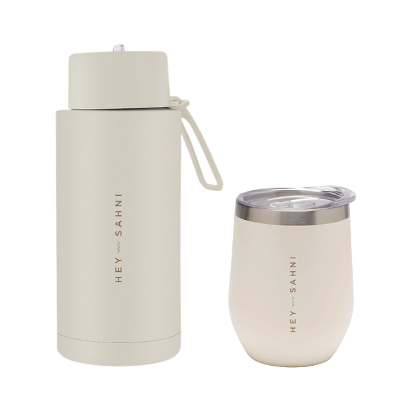 HEY SAHNI Set Thermobecher und Trinkflasche Creme