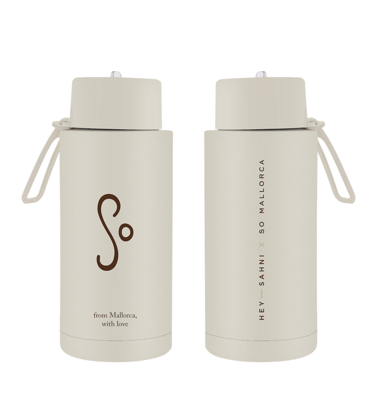 HEY SAHNI x SO Mallorca Edelstahl Trinkflasche – Mockup